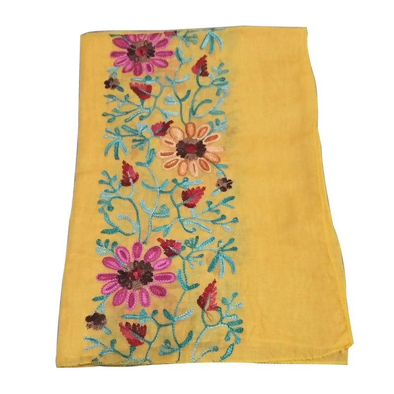 Embroidered Flower Scarf Cotton Women Long Wrap-Pink