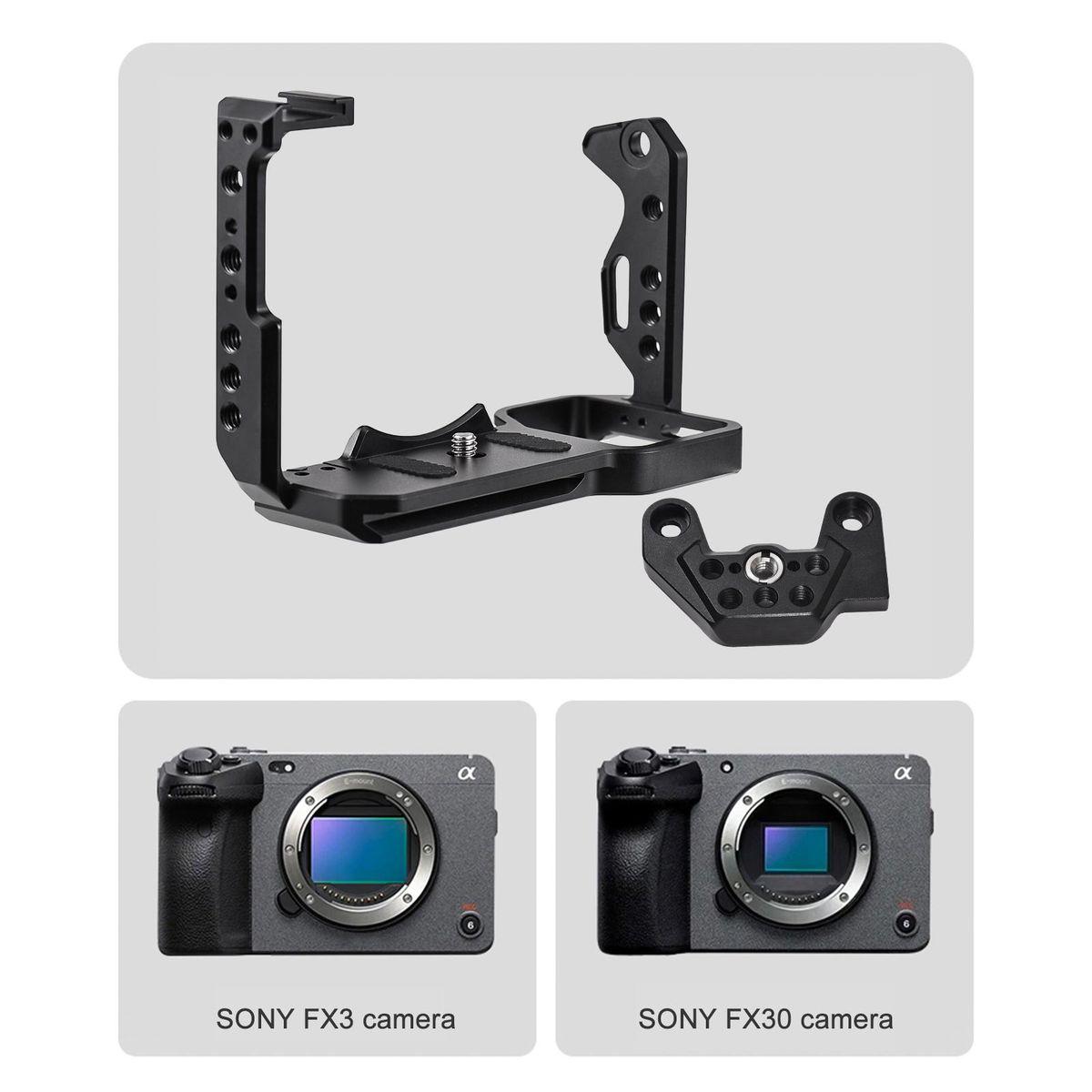 Handheld Camera Cage Aluminum Alloy with Cold Shoe Mount Numerous 1/4in And 3/8in Threaded Holes Compatible with SONY FX3/ FX30 Camera
