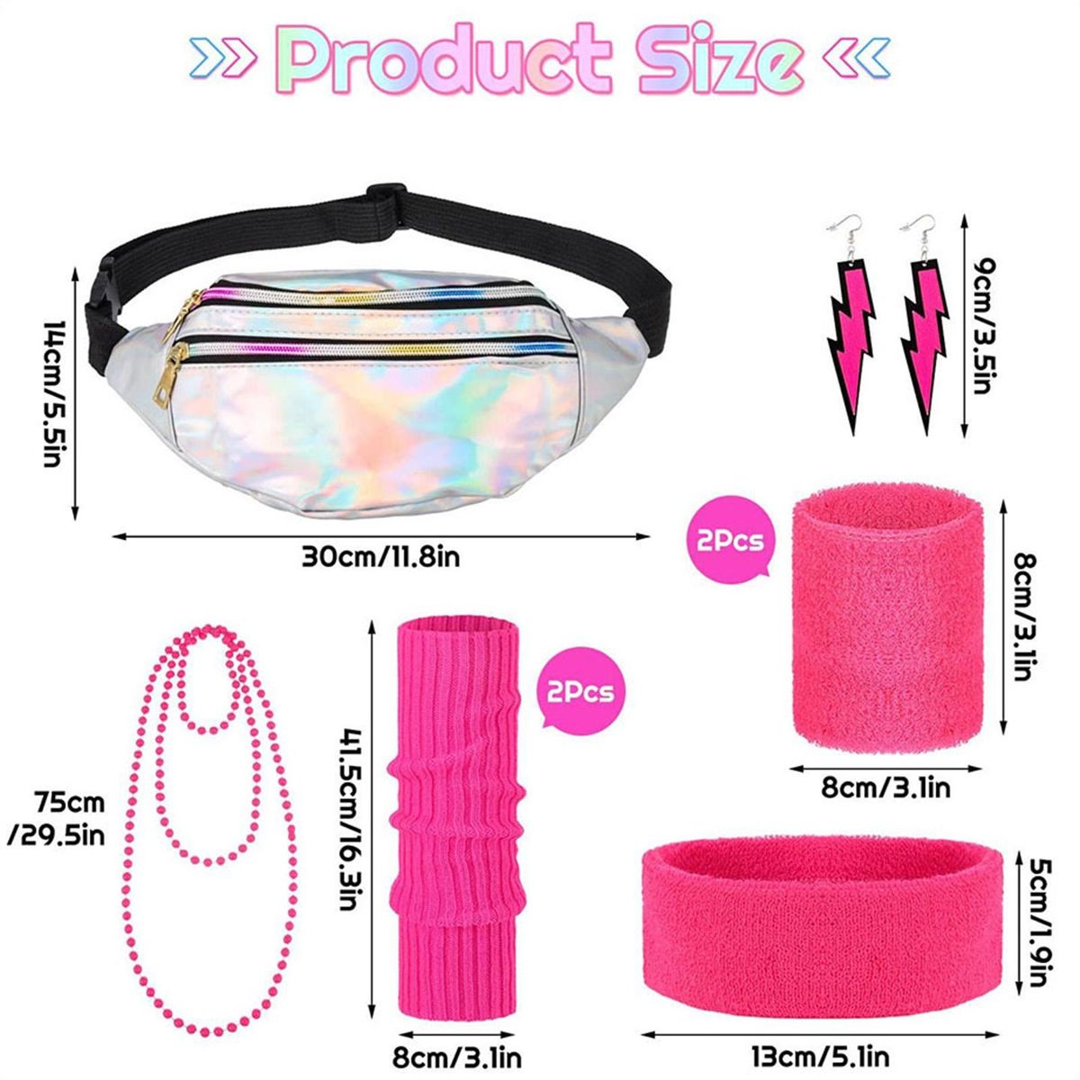 1 Set Exercise Sportswear Sweatband Headband Wristband Waist Bag Set Rose Red Pink White