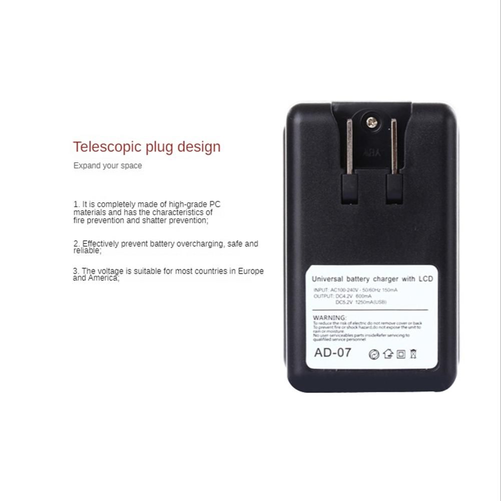 Universal Mobile Battery Charger LCD Indicator Screen with USB-Port for Cell Phone Chargers Battery Charging US Plug