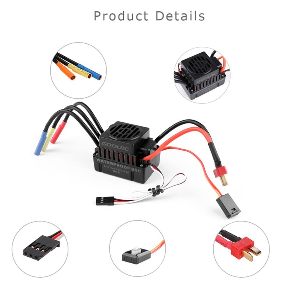 GoolRC Upgrade Waterproof 3650 4300KV Brushless Motor with 60A ESC Combo Set for 1/10 RC Car Truck