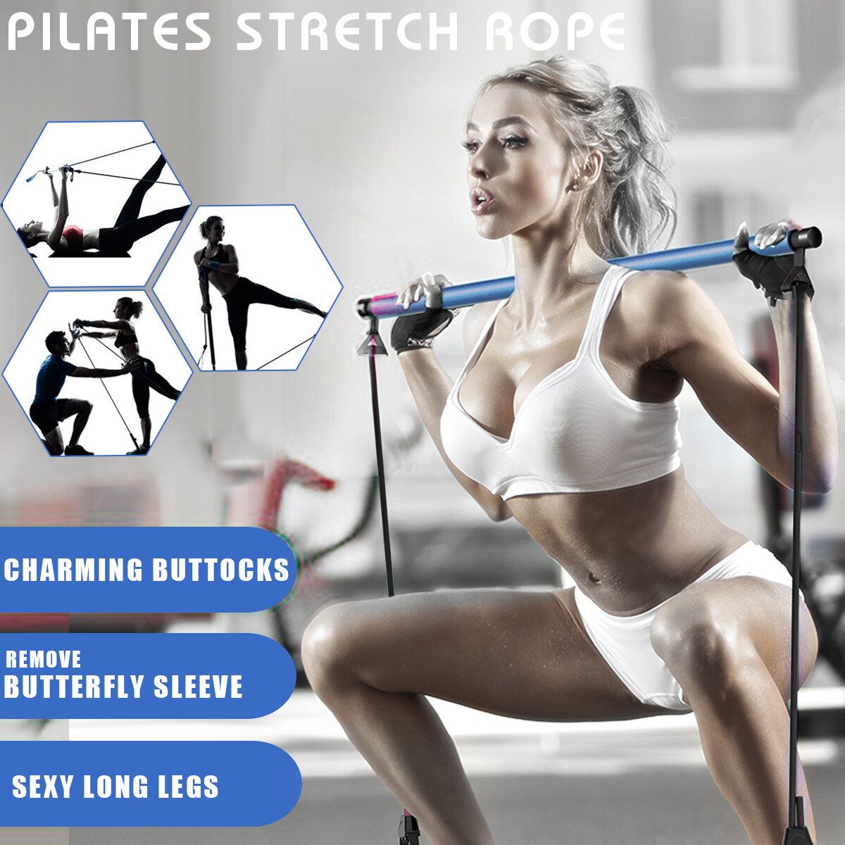 Portable Pilates Strength Rope Gym Stick Yoga Exercise Bar Pilates Train Rope Pink