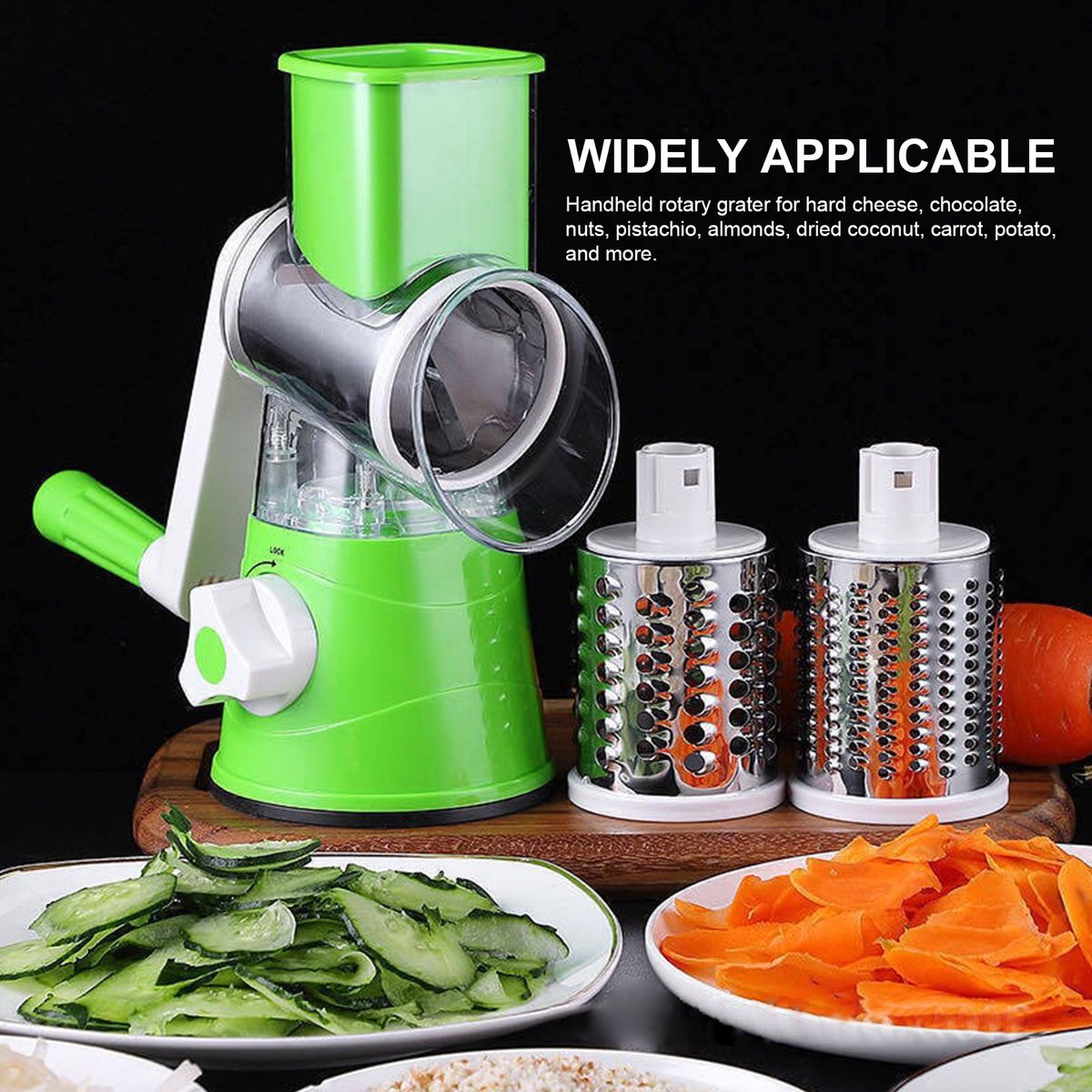 Manual Rotary Cheese Grater With Three Drum Blades Stainless
