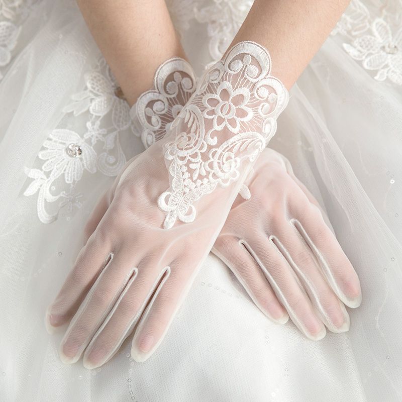 Lace Short White Finger Flower Girl Bridesmaid Women Lady