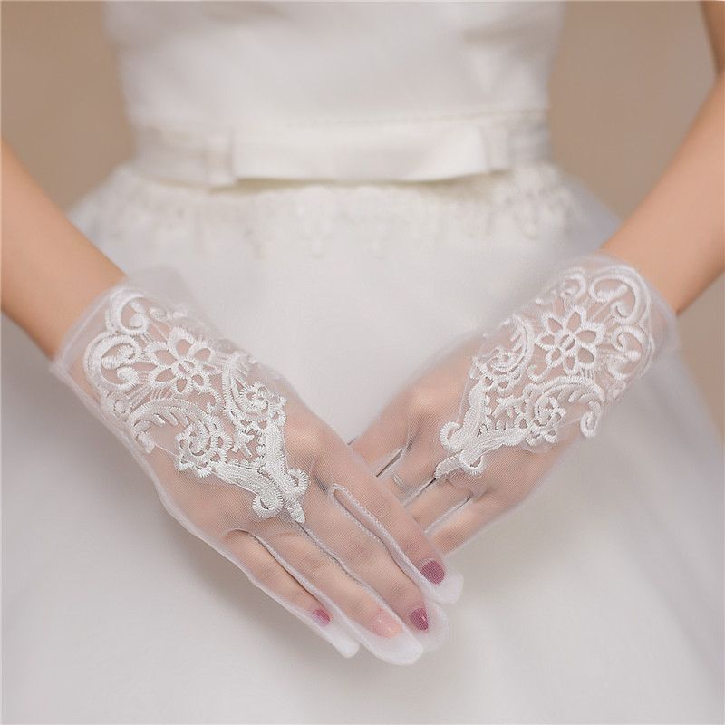 Lace Short White Finger Flower Girl Bridesmaid Women Lady