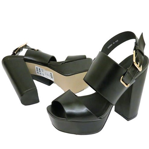 Ladies Ankle Platform Chunky High Block Sandal-Black