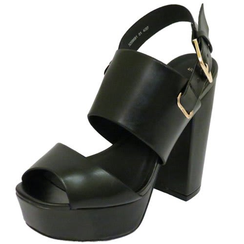 Ladies Ankle Platform Chunky High Block Sandal-Black