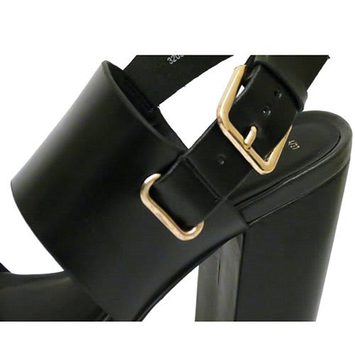 Ladies Ankle Platform Chunky High Block Sandal-Black
