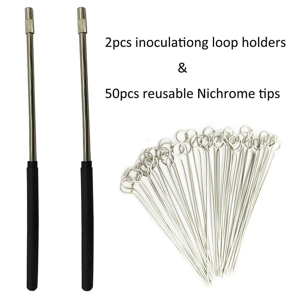 2PCS Reusable Inoculating Loop Holders with 50Pcs 10UL Nichrome  Tips Inoculation Loop for Lab