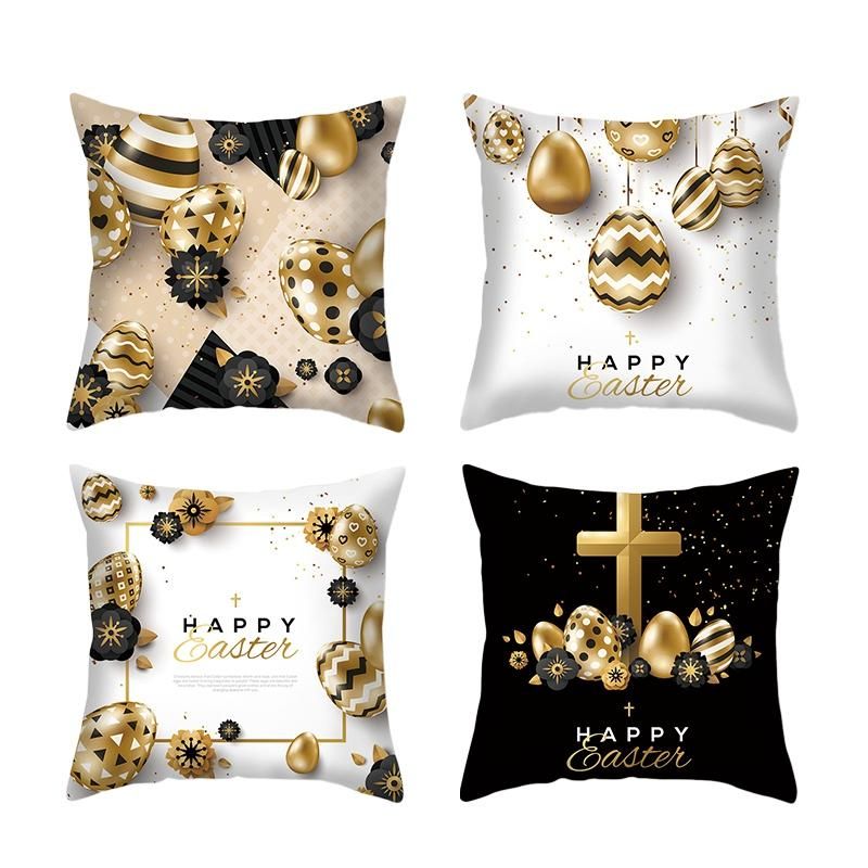 4 Pcs Easter Cushion Covers Peach Skin Plush Flower Printed Throw Pillowcases Covers for Home Decor Sofa Chair Bed
