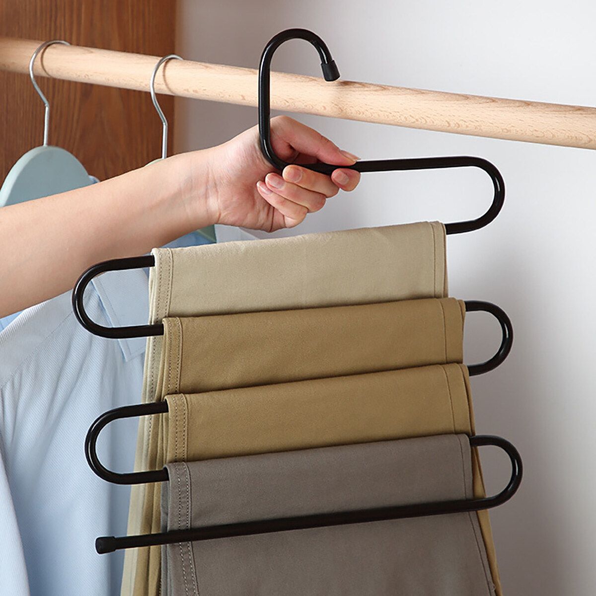 5 Layers S Shaped Pants Clothes Hanger Iron Trouser Closet Organizer Space Save Laundry Drying Tool 1/5/10pcs
