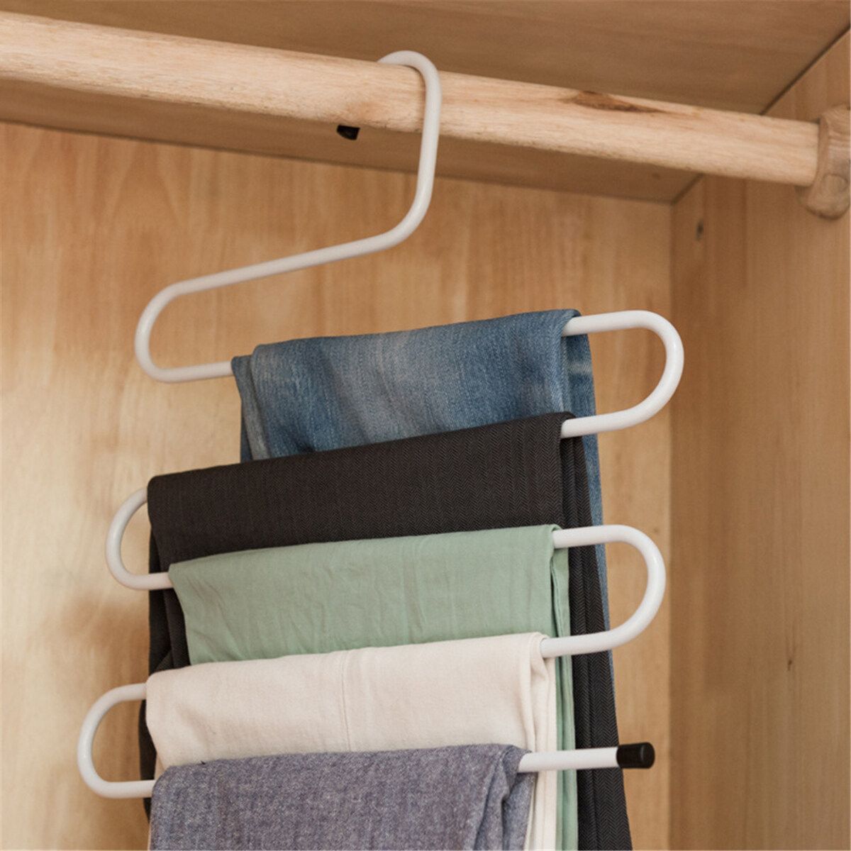 5 Layers S Shaped Pants Clothes Hanger Iron Trouser Closet Organizer Space Save Laundry Drying Tool 1/5/10pcs