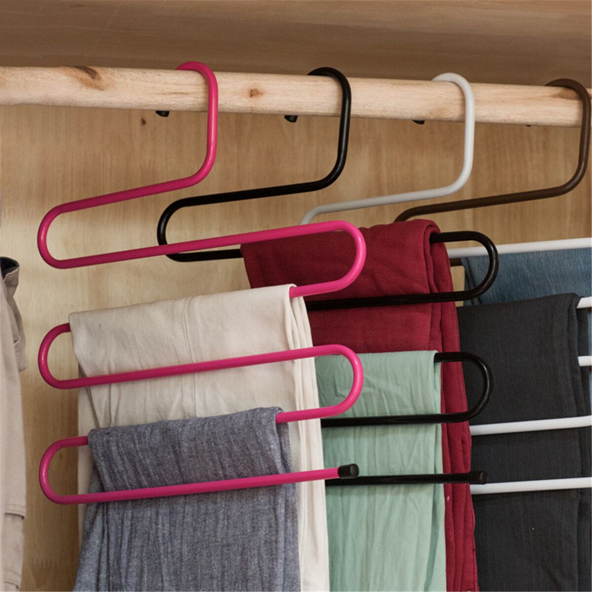 5 Layers S Shaped Pants Clothes Hanger Iron Trouser Closet Organizer Space Save Laundry Drying Tool 1/5/10pcs