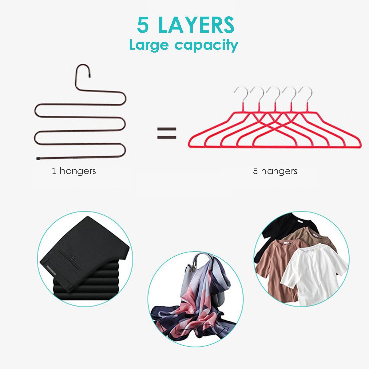 5 Layers S Shaped Pants Clothes Hanger Iron Trouser Closet Organizer Space Save Laundry Drying Tool 1/5/10pcs