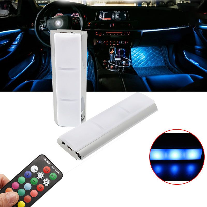 (4PCS)Car LED Lights,Multi-Color RGB Wireless Remote Foot Lighting Kit,Auto Ambient Light Lamp Charging Foot Light