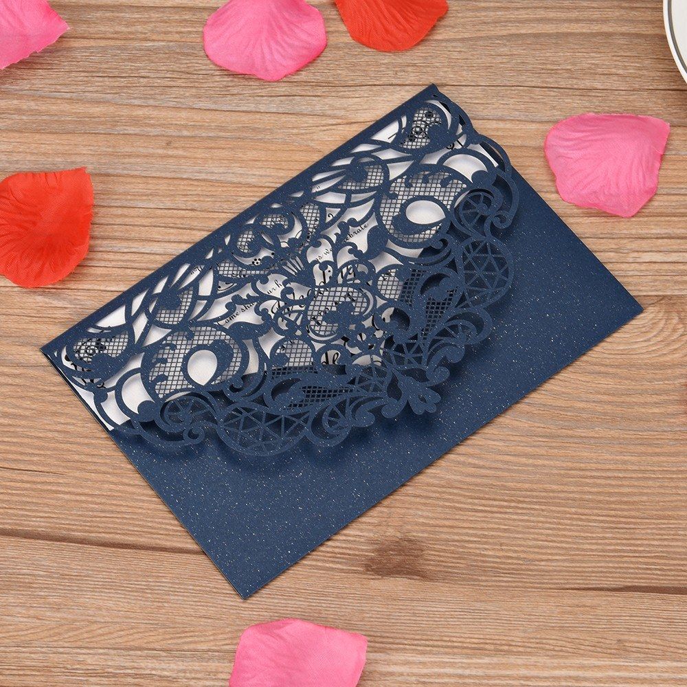 10Pcs Pearl Paper Laser Cut Wedding Invitation Cards