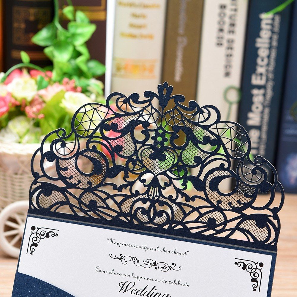 10Pcs Pearl Paper Laser Cut Wedding Invitation Cards