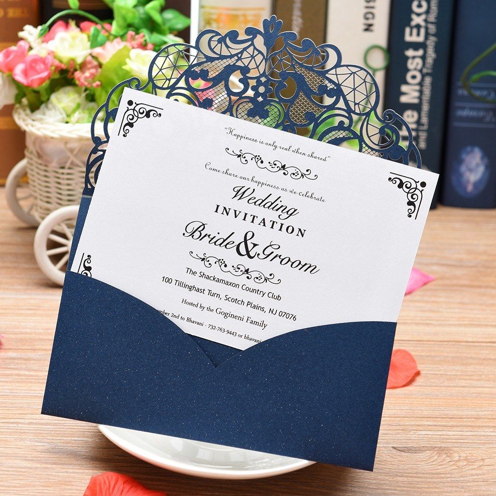 10Pcs Pearl Paper Laser Cut Wedding Invitation Cards