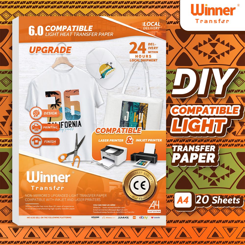 Inkjet&laser Light Heat Transfer Paper Printable Vinly For Cotton For Heat Transfer Machine 20pcsA4