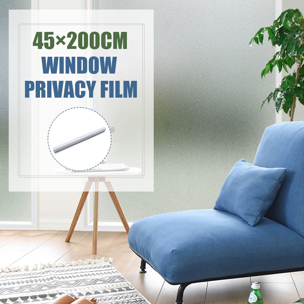 45x200cm Frosted Privacy Glass Film Cling Anti-UV Door Window Sticker Decor