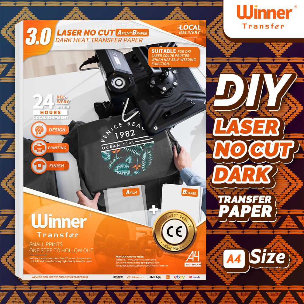 Laser Dark No-Cut A Film+B Paper 5 Sheets Heat Transfer Paper For Laser Printers With White Toner