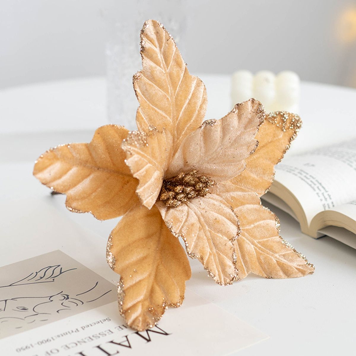 Christmas Artificial Flower Xmas Artificial Decoration Flowers Golden