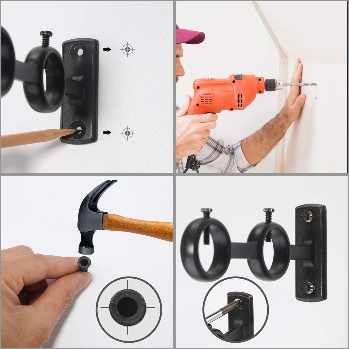 Curtain Rod Bracket 3Pcs Double Curtain Rod Holder Double Rod Brackets Hooks for Living Room Bedroom Curtain Rods