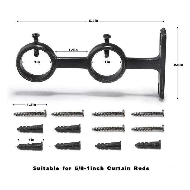 Curtain Rod Bracket 3Pcs Double Curtain Rod Holder Double Rod Brackets Hooks for Living Room Bedroom Curtain Rods