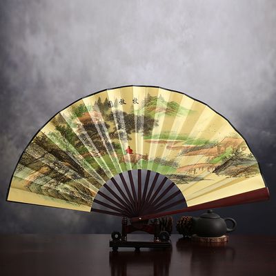 Logo Fabric Fan Chinese Silk Bamboo Men Fan Custom Traditional Printed 10