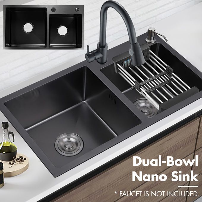 720x400x220mm Nano Stainless O Steel Dual-Bowl Sink Home Kit