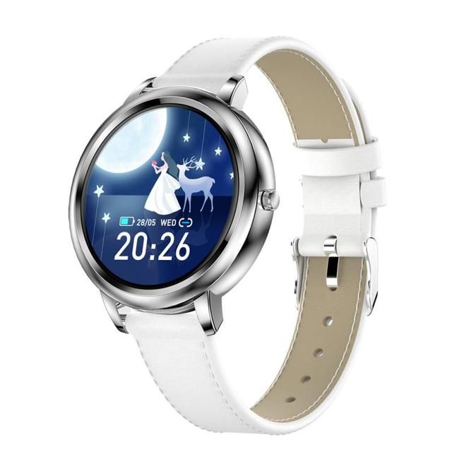New Mk20 Women Smart Watch Full Touch Silver Leather Belt