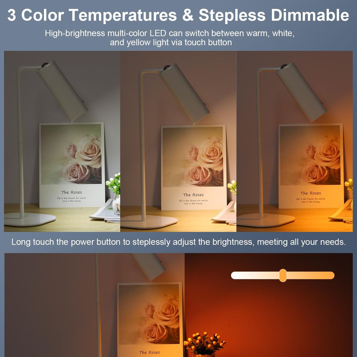Neoglint LED Table Lamp Multifunctional Desk Lamp Portable Flashlight 360° Eyes Caring Reading Lamp Bedside Lamp Touch Control Stepless Dimmable Light Sensor Rechargeable for Home Office Bedroom