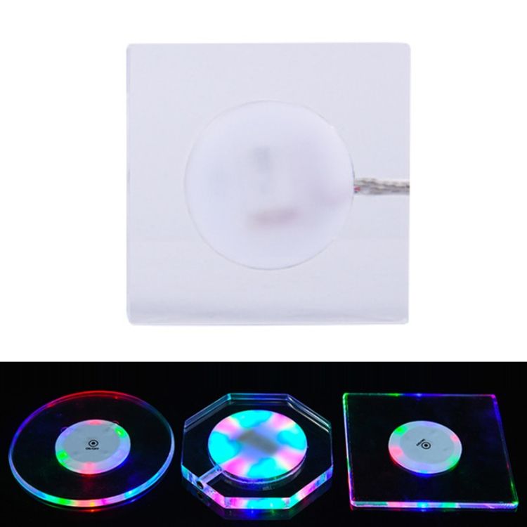 USB Charging LED Light Up Acrylic Coaster 100x10mm Square