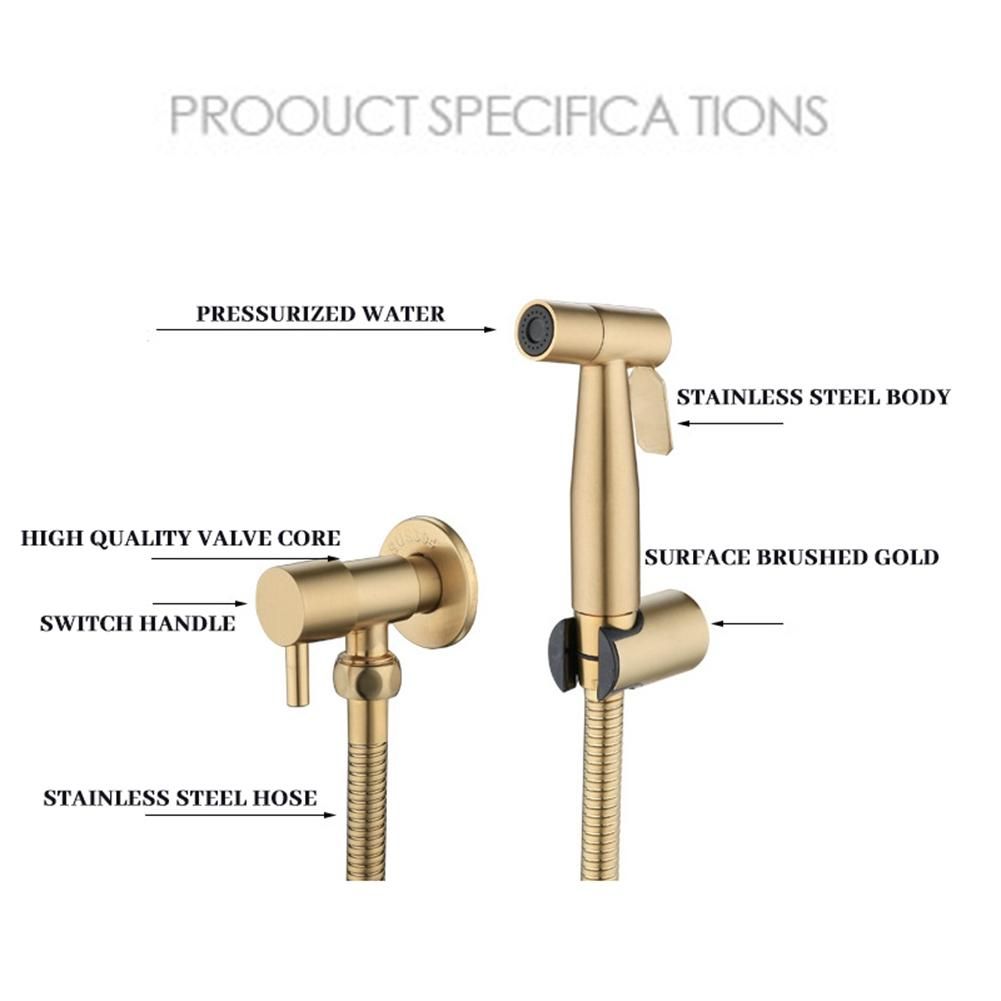Bathroom Toilet Bidet Tap Kit Brushed Gold Wall Mounted