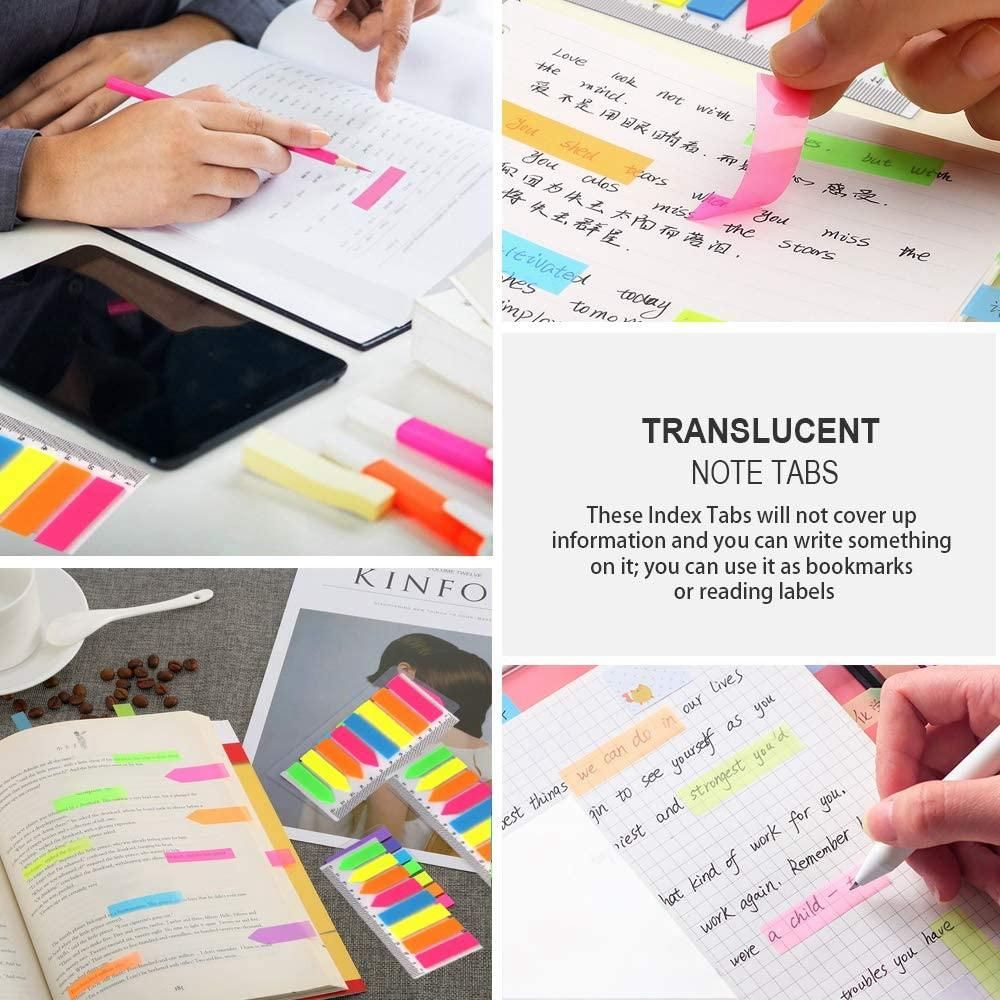 960 Pcs Neon Page Markers, 6 Sets Translucent Page Flags Fluorescent Index Tabs Sticky Notes Tabs with 12 Cm Measurement