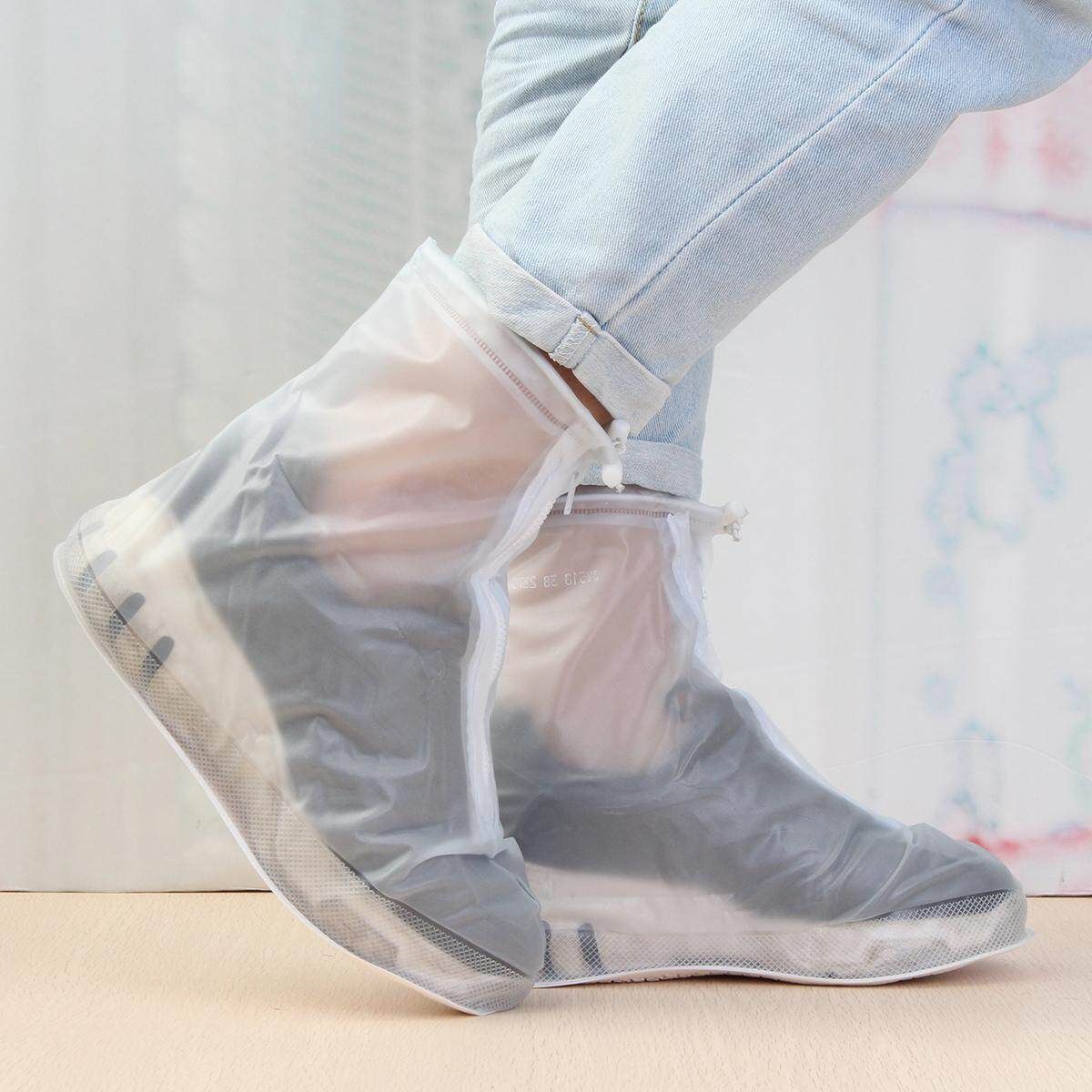 Reusable Rain Shoe Covers Bike Waterproof Zipper Overshoes Boots M(37-38): 27cm/10.6inch White