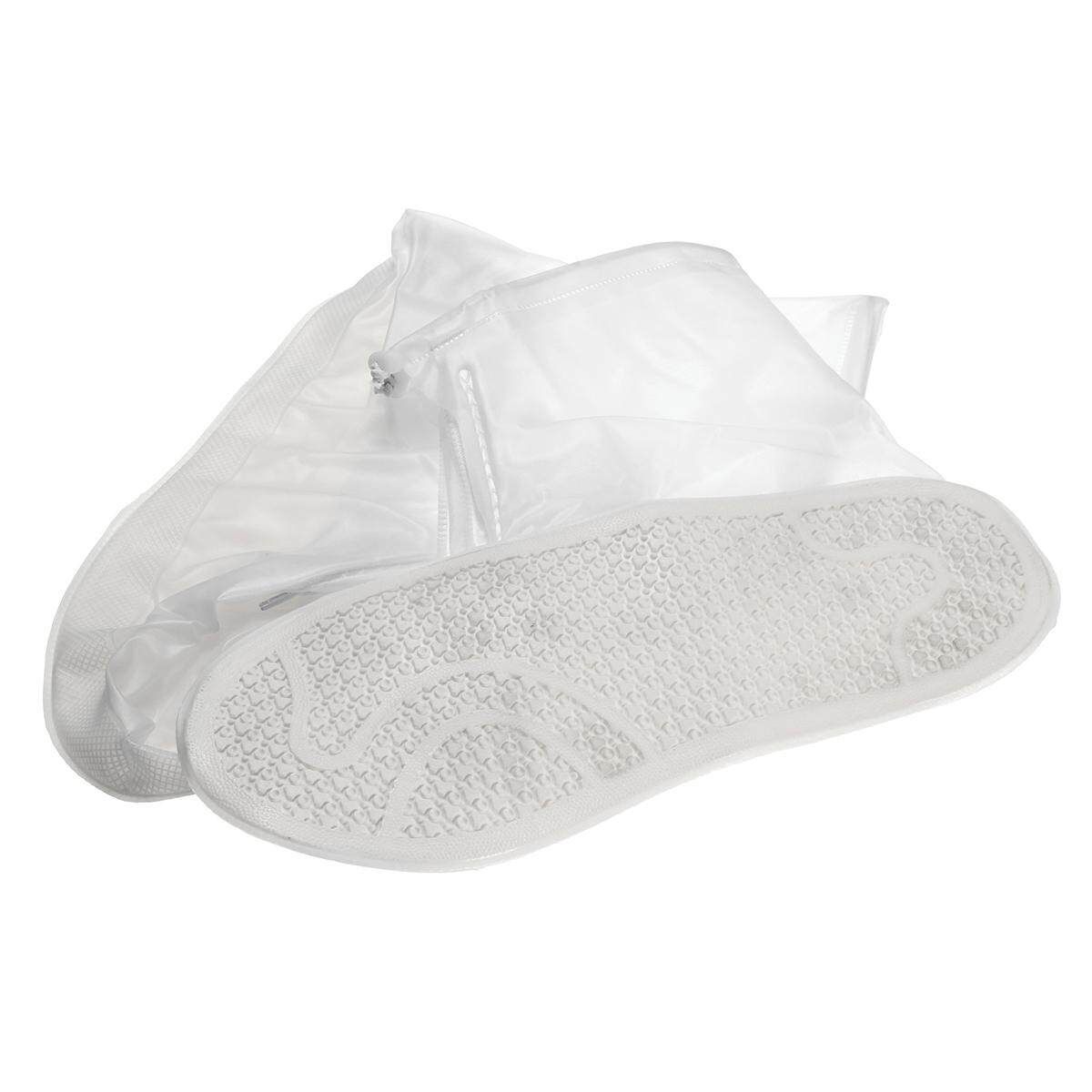 Reusable Rain Shoe Covers Bike Waterproof Zipper Overshoes Boots M(37-38): 27cm/10.6inch White