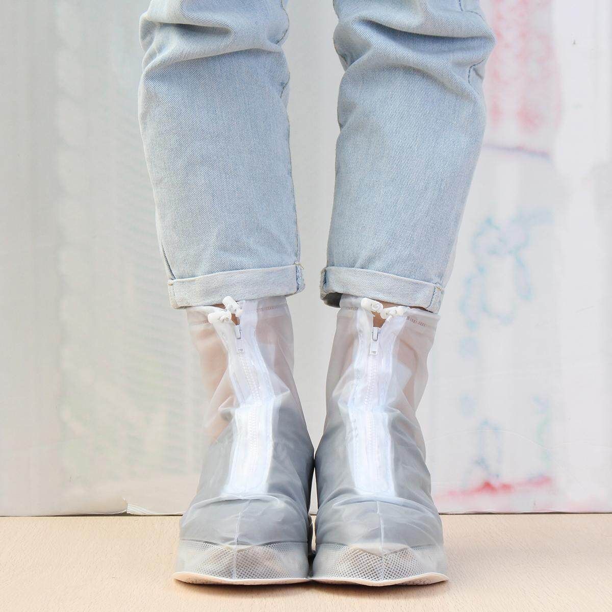 Reusable Rain Shoe Covers Bike Waterproof Zipper Overshoes Boots M(37-38): 27cm/10.6inch White