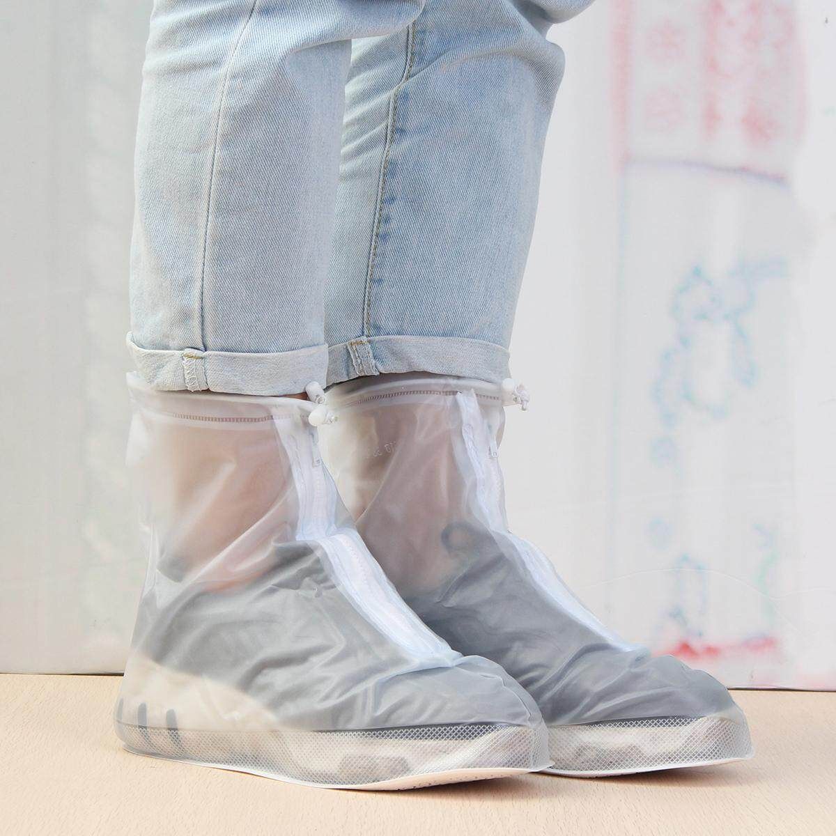 Reusable Rain Shoe Covers Bike Waterproof Zipper Overshoes Boots M(37-38): 27cm/10.6inch White
