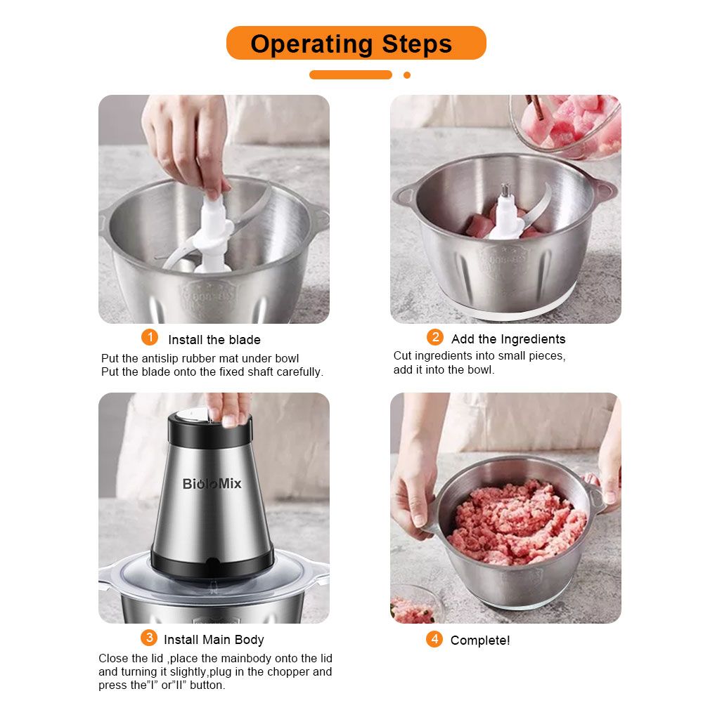 Stainless Steel 2L Capacity Electric Chopper Meat Grinder
