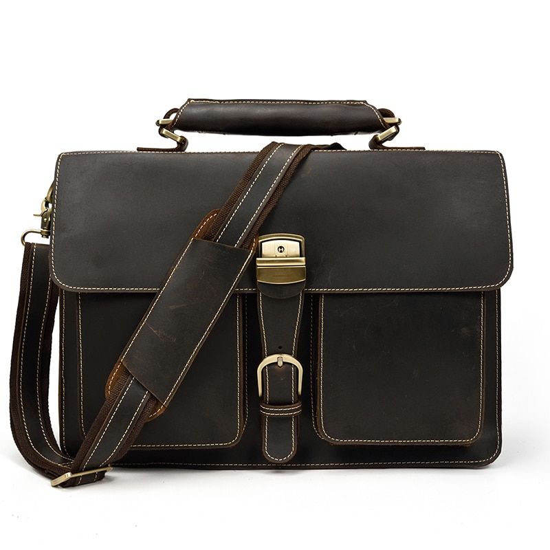 Men Big Briefcase Bag Crazy Horse Leather Man Handbag Genuine Cow Leather Messenger Bag