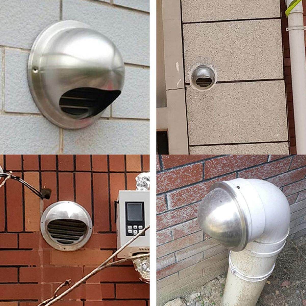 150mm Stainless Steel Wall Air Vent Ducting Ventilation Exhaust Grille Cover Outlet 150mm 6" Stainless Pipe Hood With Stainless Mesh Silver