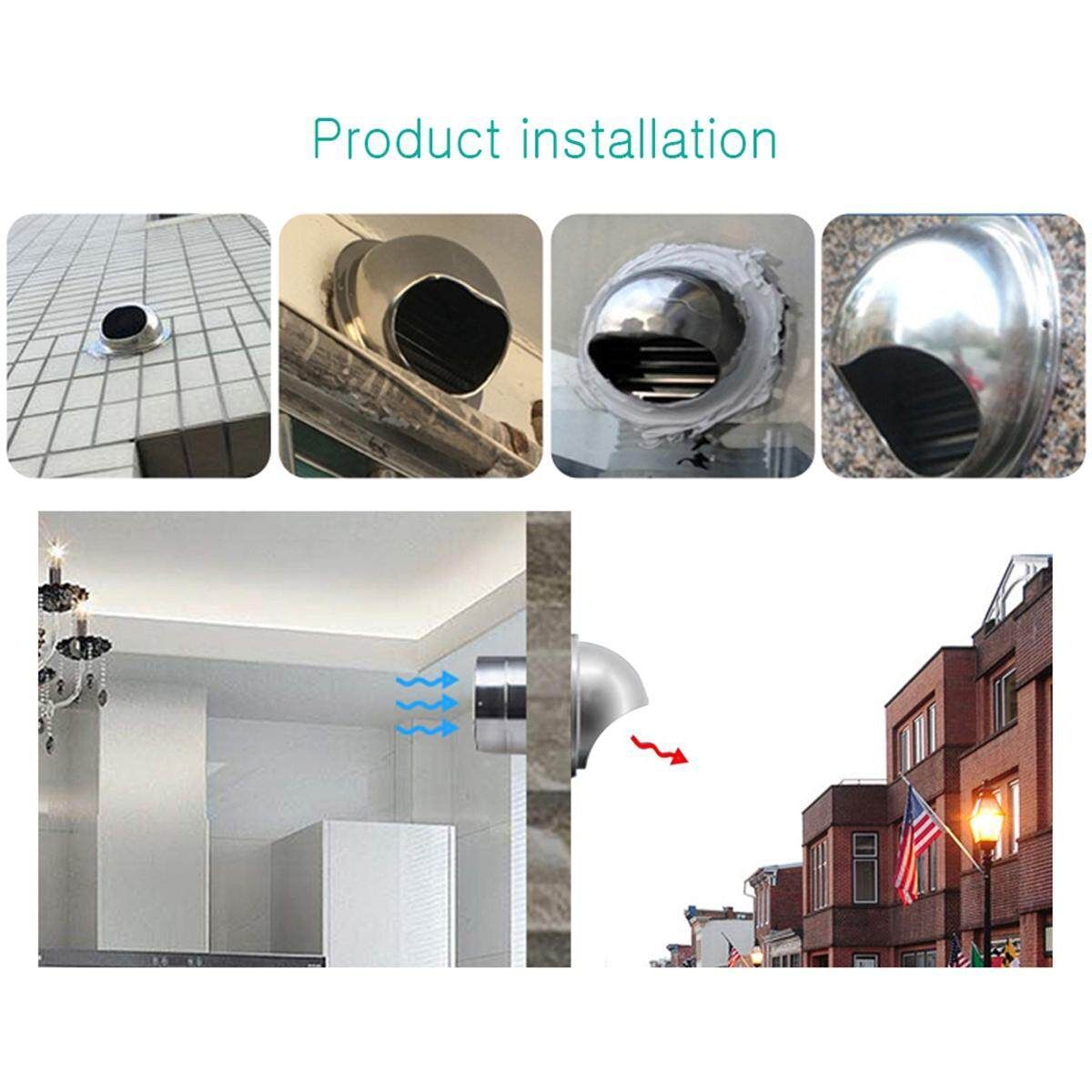 150mm Stainless Steel Wall Air Vent Ducting Ventilation Exhaust Grille Cover Outlet 150mm 6" Stainless Pipe Hood With Stainless Mesh Silver