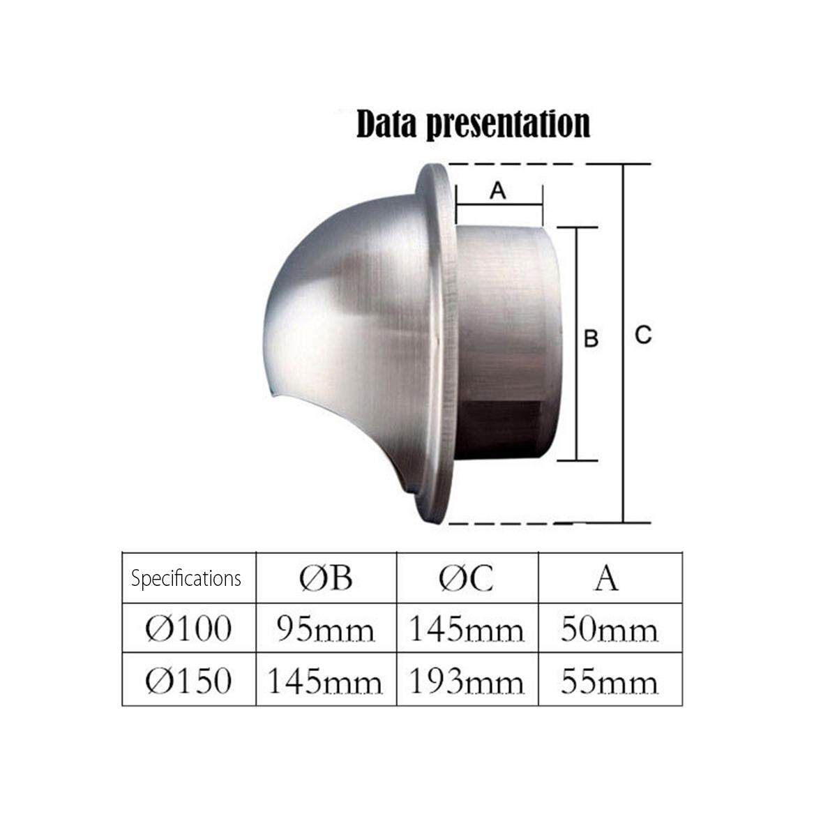 150mm Stainless Steel Wall Air Vent Ducting Ventilation Exhaust Grille Cover Outlet 150mm 6" Stainless Pipe Hood With Stainless Mesh Silver