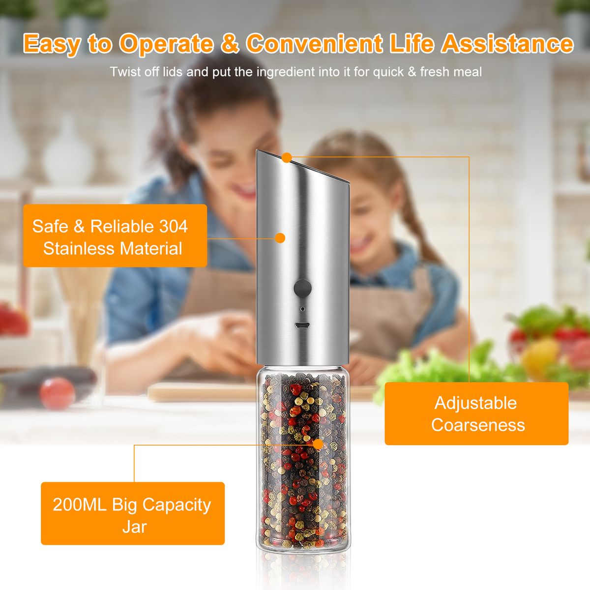 Electric Pepper Mill Machine Tool Salt Grinder USB Powered