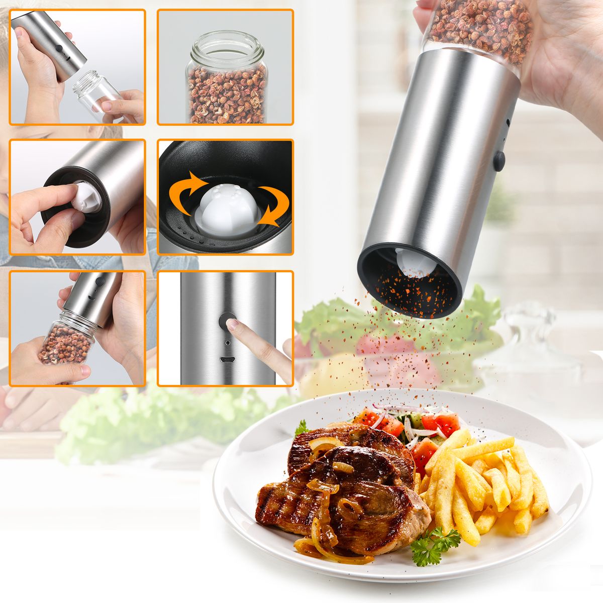 Electric Pepper Mill Machine Tool Salt Grinder USB Powered