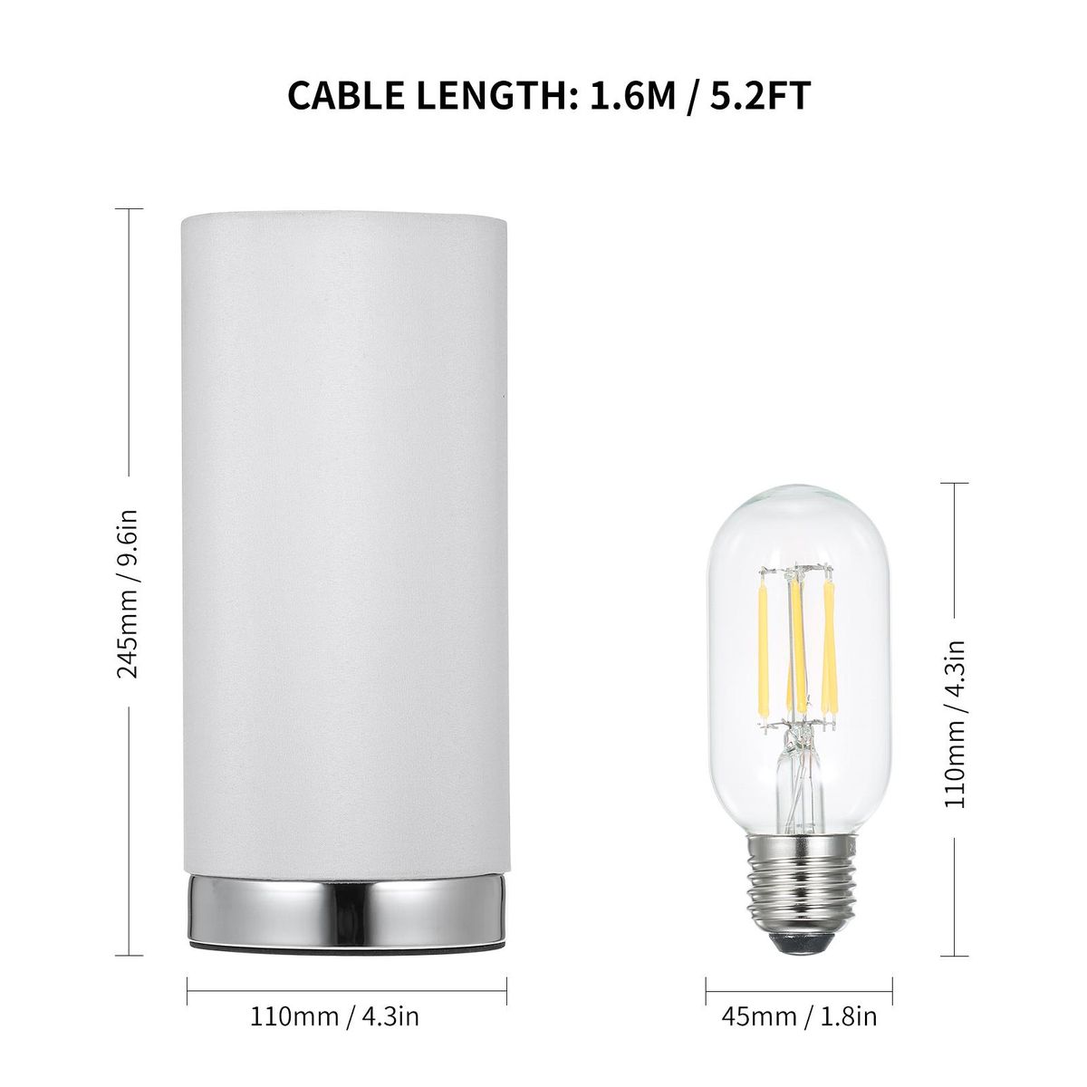 Touching Control Table Light Bedside 3 Way Dimmable Desk Lamp Modern Nightstand Night Lamp with Round Fabric Lampshade for Bedroom Living Room Office (Bulb Included)