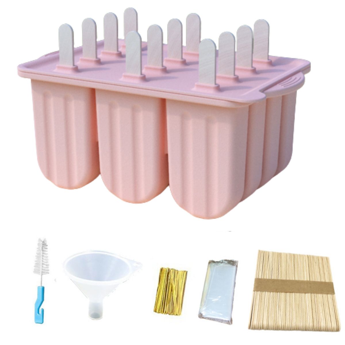 Ice Cream Mold+Popsicle Sticks+Funnel+Brush+ Popsicle Bags
