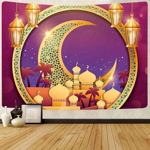 Ramadan Kareem Tapestry Golden Muslim Moon Lantern Wall Hanging Tapestries For Living Room Bedroom Home DormDecor