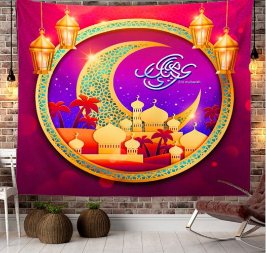 Ramadan Kareem Tapestry Golden Muslim Moon Lantern Wall Hanging Tapestries For Living Room Bedroom Home DormDecor